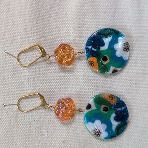 handmade Floral Drop Earrings Made With Vintage Beads Hypoallergenic Posts